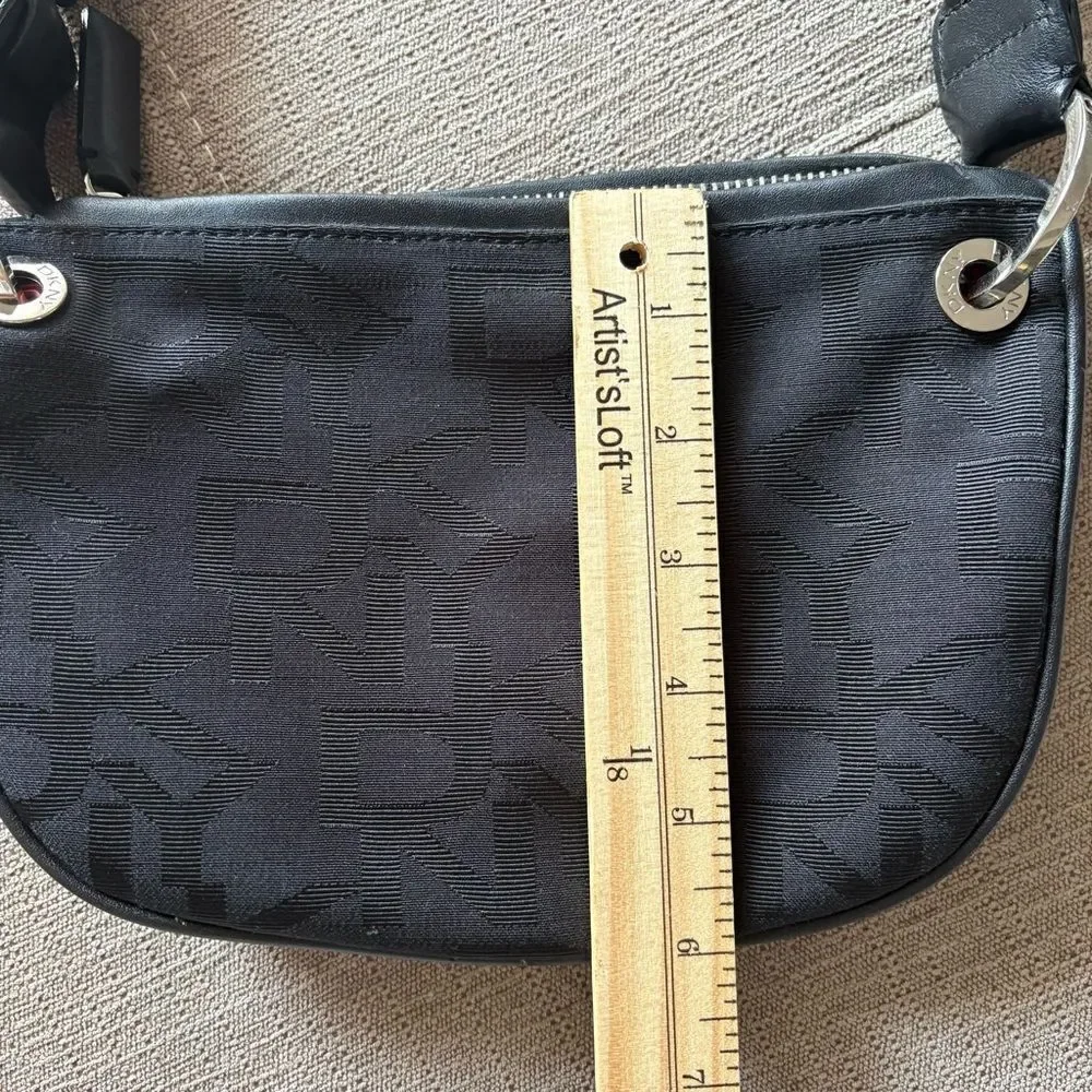 Y2K DKNY Women's Black Monogram Canvas Shoulder Bag Small Handbag